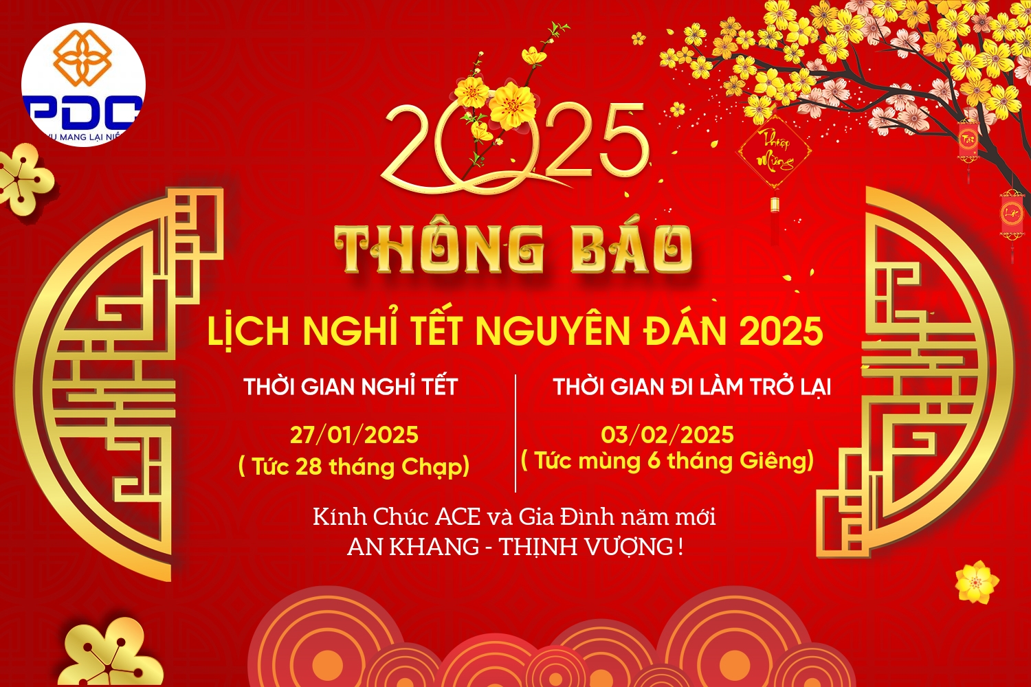 THÔNG BÁO NGHỈ TẾT NGUYÊN ĐÁN 2025