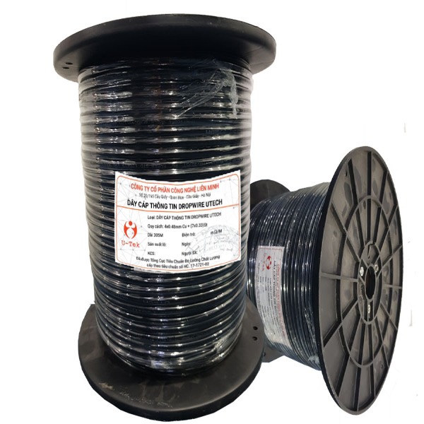 (CUỘN 305 M) Cáp Tín Hiệu UTECH ( 4 sợi đồng - 1 sợi cáp gia cường) _ ĐEN